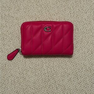 Coach Quilted Zip Around Card Case Dragonfruit